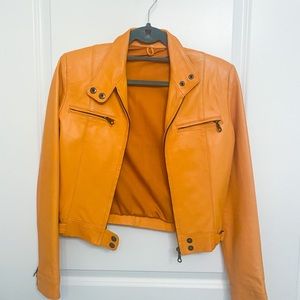 Vintage Genuine Leather Cropped Jacket Orange